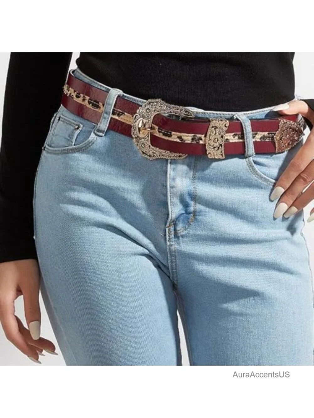 Vintage Carved Western Belt for Women Faux Leather Cowgirl Waist 1.5 Inch